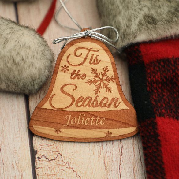 Holiday Bell Personalized Wooden Christmas Stocking Tag