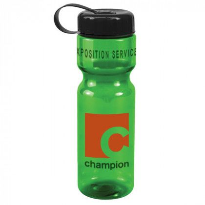 28 Oz Transparent Sports Bottle with Tethered Lid