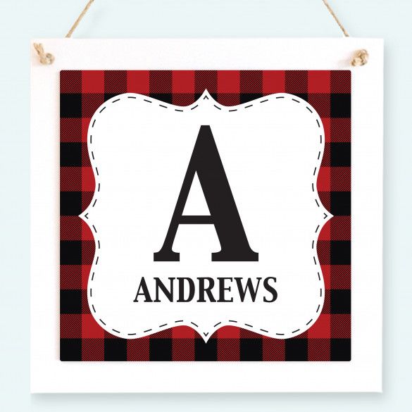 Red Buffalo Plaid Personalized Hanging Wooden Wall Decor