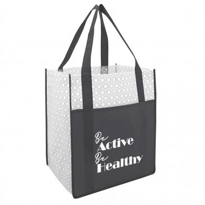 Printed Boutique Non-Woven Shopper Tote Bag - Black with White