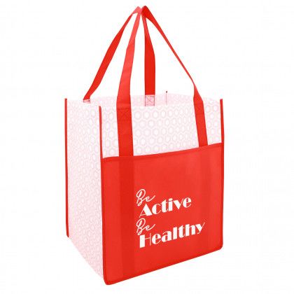 Printed Boutique Non-Woven Shopper Tote Bag - Red with White