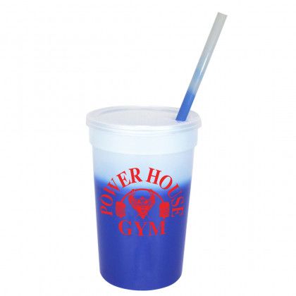 Promo 22 Oz Mood Stadium Cup with Lid & Mood Straw - Frost to Blue