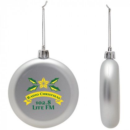 Shatter Resistant Flat Round Ornament Promo Silver