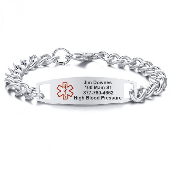 Mens Chain Link Medical ID Bracelet