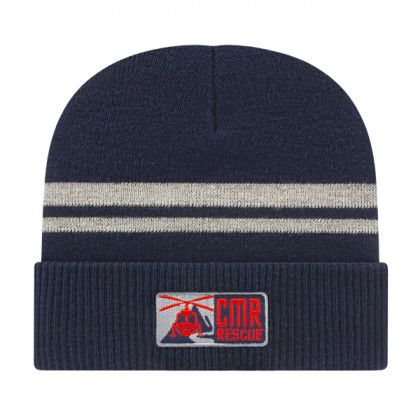 Embroidered Navy Reflective Knit Cap with Cuff