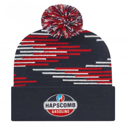 Embroidered Bar Design Knit Cap with Cuff