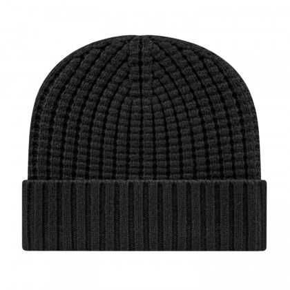 Embroidered Premium Waffle Knit Cap with Cuff - Black