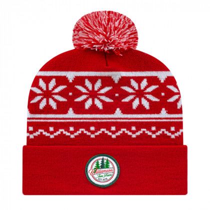 Embroidered Logo Snowflake Knit Cap - True Red