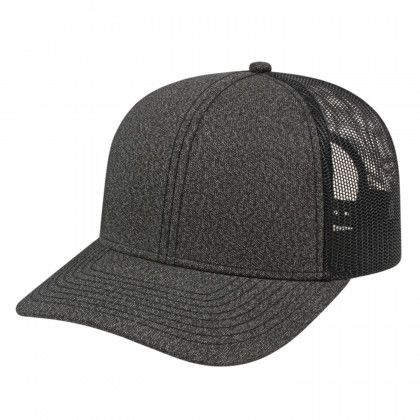 Embroidered Premium Melange Trucker Mesh Back Cap - Black-Black