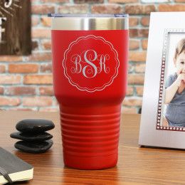 Red Polar Camel Large Tumbler with Script Monogram - 30 oz