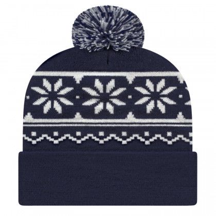 Embroidered Logo Snowflake Knit Cap - True Navy