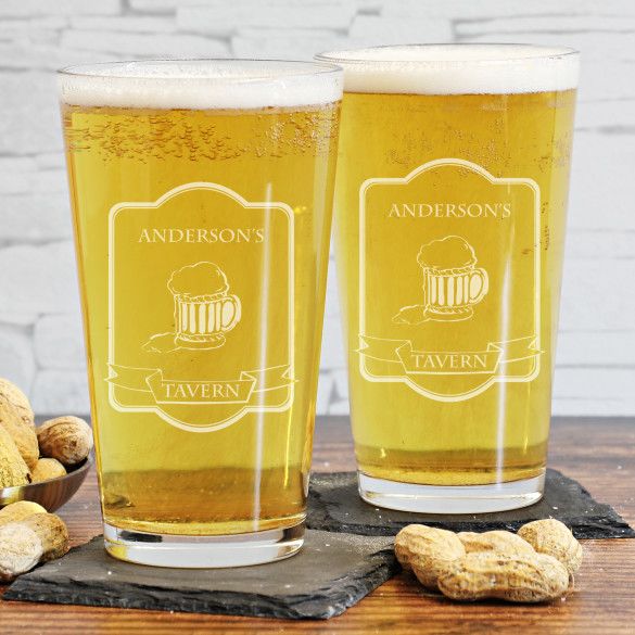 Our Tavern Personalized Etched Pint Glasses - Set of Two