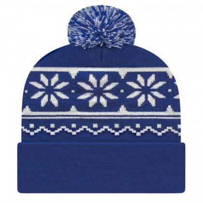 Embroidered Logo Snowflake Knit Cap - True Royal