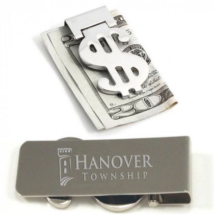 Engraved Dollar Sign Silver Plated Money Clip | Monogrammed Money Holders