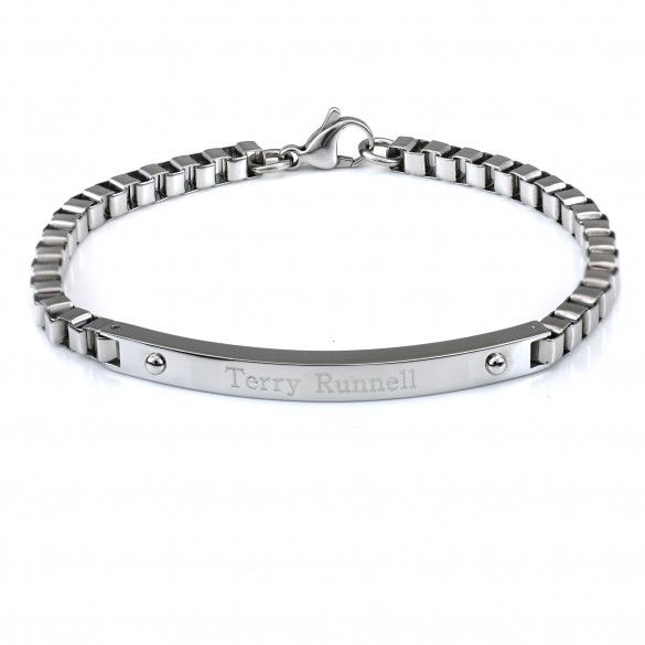 Ladies Engraved Square Box Link Bracelet