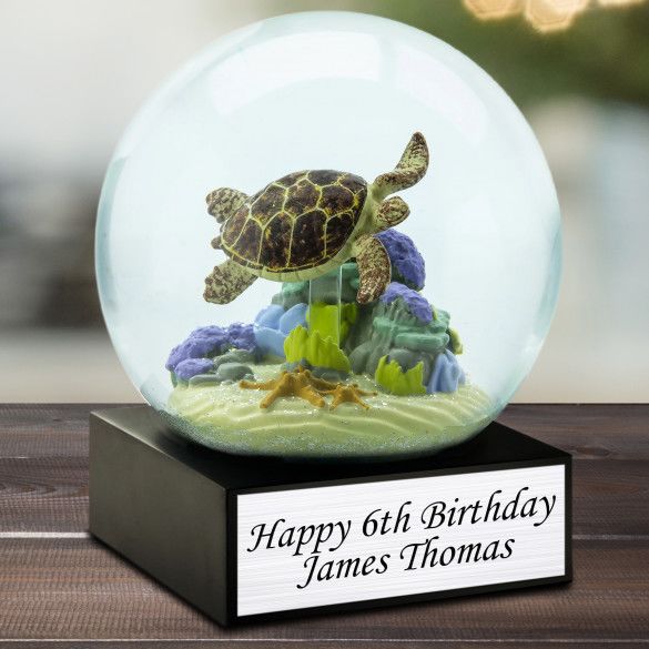 Personalized Snow Globe with Turtle | Sea Turtle Floating through Reef