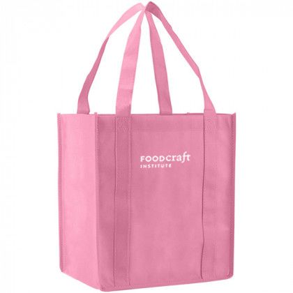 Pink Custom Medium Tote Bags | Cheap Recycled Tote Bag | Inexpensive Recycled Tote Bags in Bulk | Cheap Non-Woven Bags