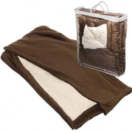 Brown Embroidered Micro Mink Sherpa Blanket