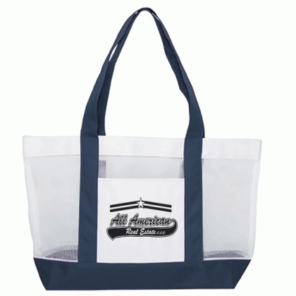Two-Tone Mesh Tote- White/navy