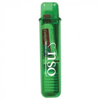 Travel Tooth Brush with Colgate Toothpaste Promotional Custom Imprinted With Logo - Translucent green