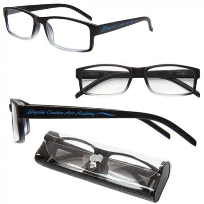 Black Promotional Soft Feel Reading Glasses with Logos in Case