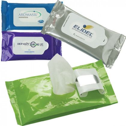 Bulk Hand Sanitizer Wipes in Logo Printed Pouches | Custom Wet Wipes