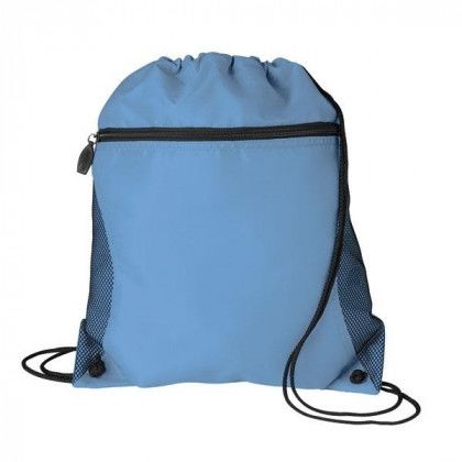 Drawstring Backpack with Mesh Pocket – Lightweight Backpacks for Travel - Carolina Blue