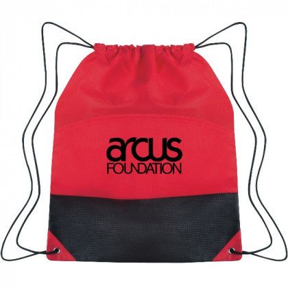 Red Non-Woven Two Tone Drawstring Sports Pack Promotional Custom Imprinted With Logo