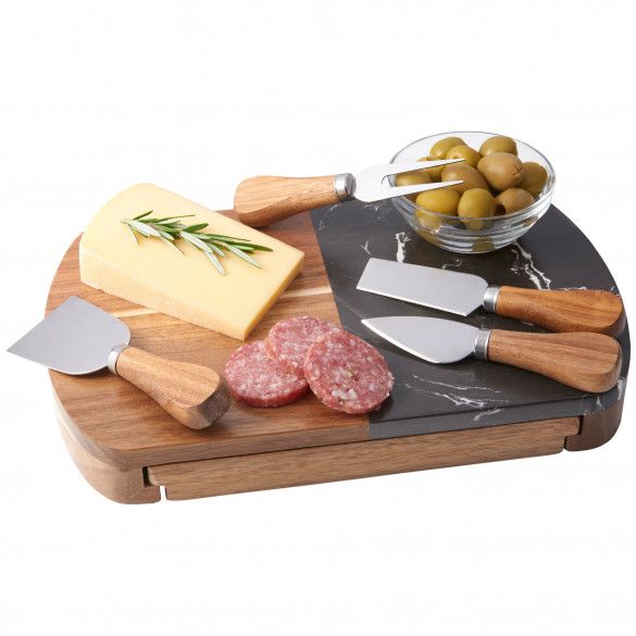 Black Marble Cheese Board with Knives