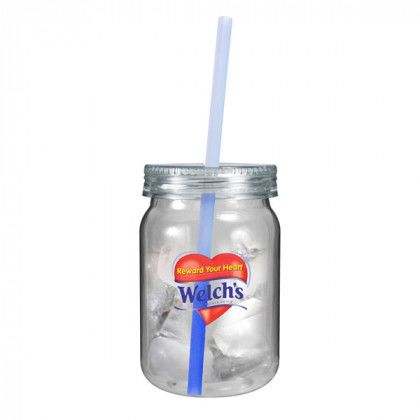 Mood Straw Plastic Mason Jar Imprinted blue