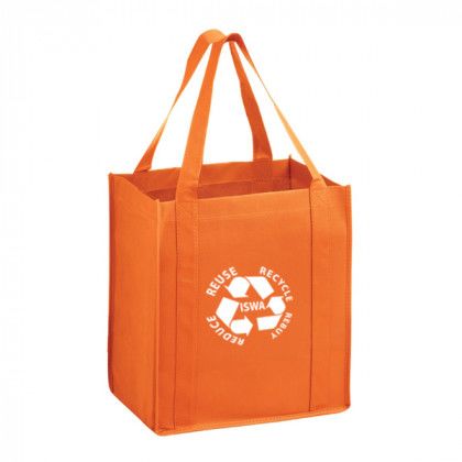 Orange Large Heavy Duty Non-Woven Grocery Bag with Poly Board Insert - 13 x 15 x 10