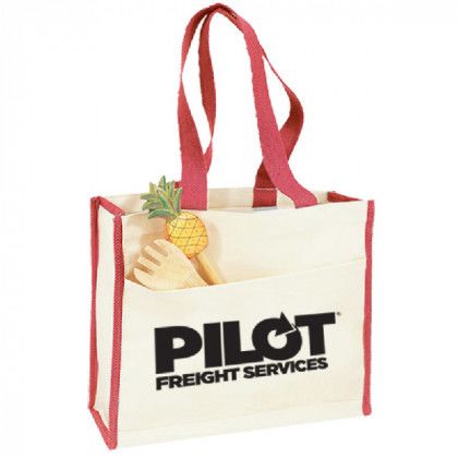 Promotional Canvas Gusset Tote- Red Handles Promotional Canvas Gusset Tote- Red Handles
