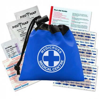 Cinch Tote First Aid Kit Imprinted blue