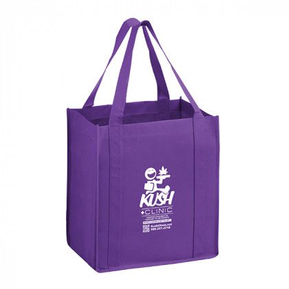 Purple Large Heavy Duty Non-Woven Grocery Bag with Poly Board Insert - 13 x 15 x 10