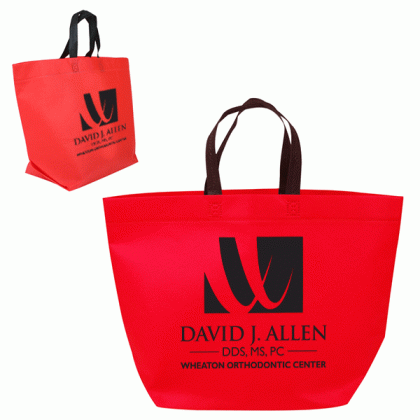 Business Logo Recycled Polypropylene Bags- Two-Tone Heat Sealed Tote - Red