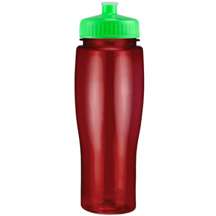 24 oz Translucent Contour Bottle Promotional Custom Imprinted With Logo -Translucent Red With Green Lid