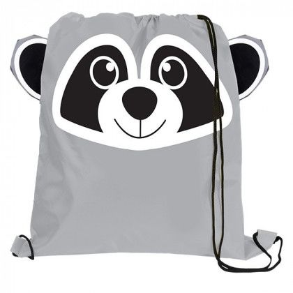 Custom Children’s Drawstring Backpacks | Paws ‘N’ Claws Sport Pack | Wholesale Animal Print Drawstring Backpacks - Raccoon