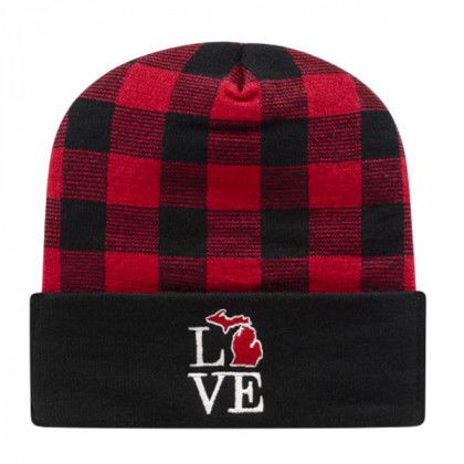 USA Made Plaid Knit Beanie with Cuff | Custom Embroidered Winter Hats