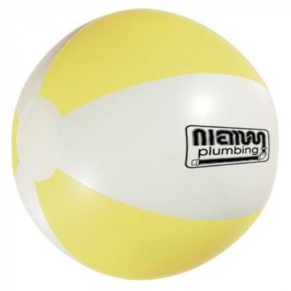 Best Promotional 12” Beach Balls Imprinted with Your Business Logo - White with Yellow