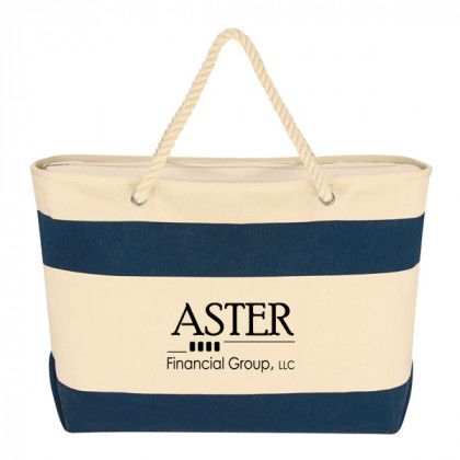 Color Striped Canvas Promotional Bag with rope handle - Navy Blue