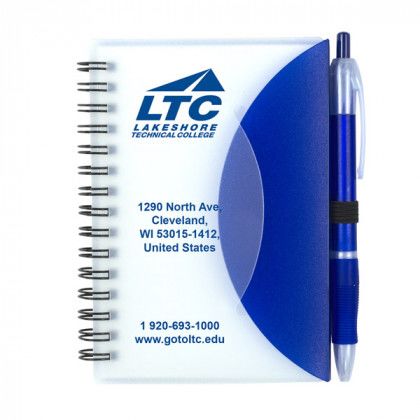 Stylish Spiral Notebook with Matching Pen and Logo Blue