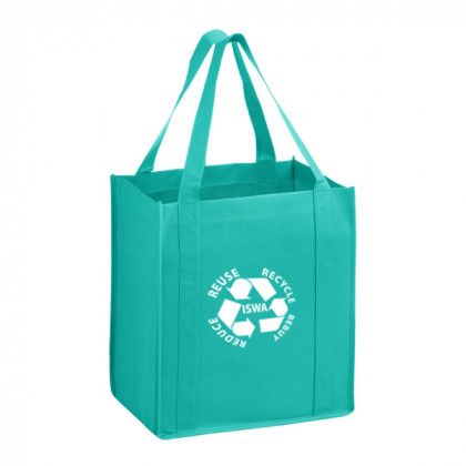 Teal Large Heavy Duty Non-Woven Grocery Bag with Poly Board Insert - 13 x 15 x 10