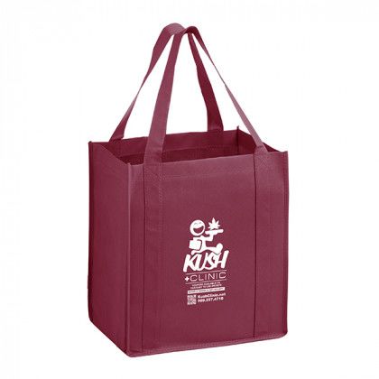 Burgundy Large Heavy Duty Non-Woven Grocery Bag with Poly Board Insert - 13 x 15 x 10