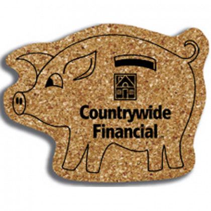 Piggy Bank - All Natural Cork Coaster Promotional Custom Imprinted With Logo