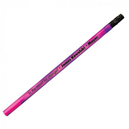 Mood Pencil with black erasers Promotional Custom Imprinted With Logo - Violet to Bright Pink