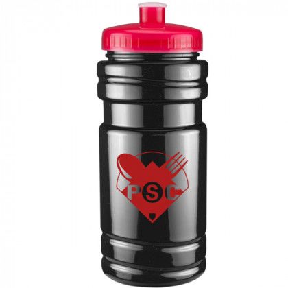 Low Cost Custom Water Bottle - Black with Translucent Red Push/Pull Lid