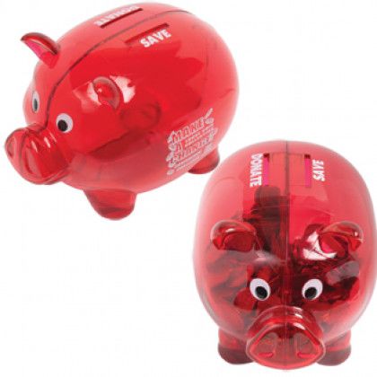 Personalized Plastic Piggy Banks with Dual Compartments | Promo Products for Banks - Red