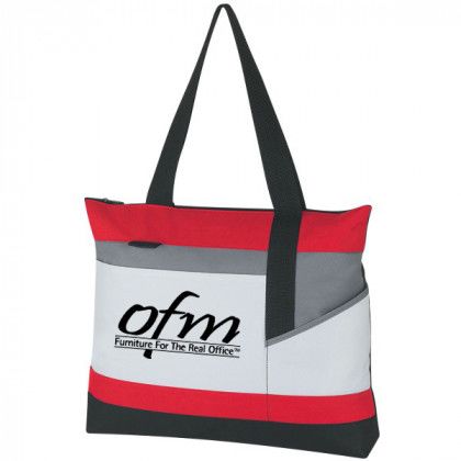 White with Red Advantage Tote Bag Promotional Custom Imprinted With Logo