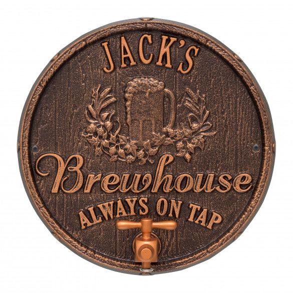 Personalized Oak Barrel Beer Pub Plaque