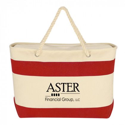 Color Striped Canvas Promotional Bag with rope handle - Red